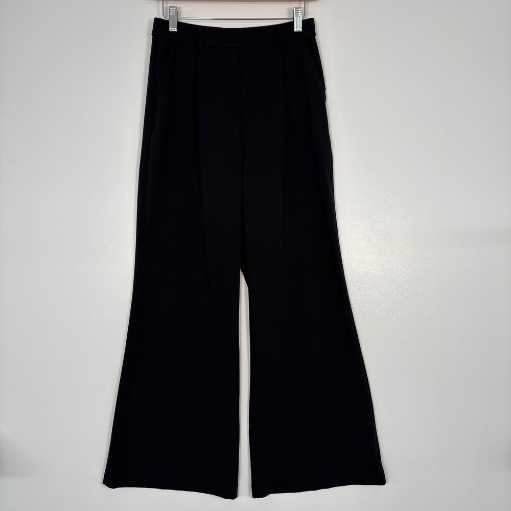 Halara Womens Wide Leg Trousers Size M Black High Waisted Pleated Stretch Pants